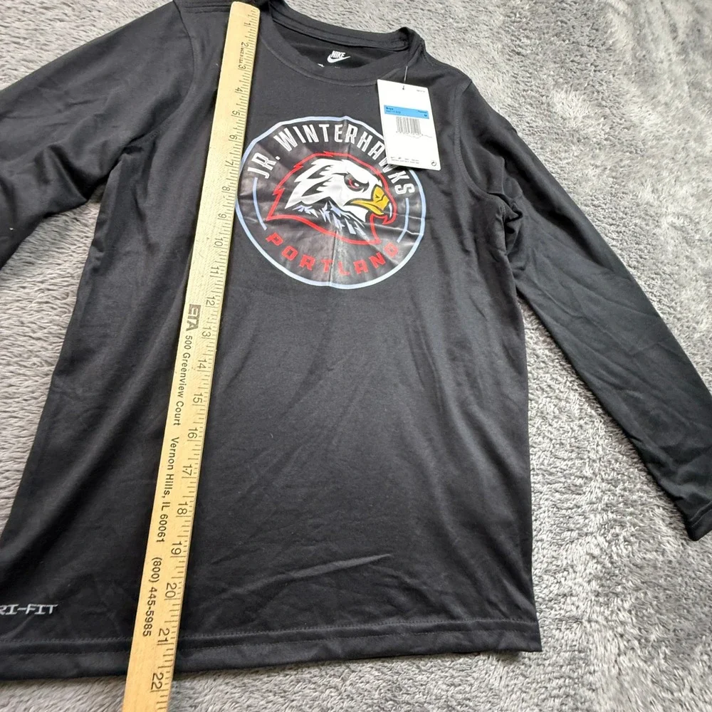 Nike Long Sleeve Shirt Boys Medium Black NEW Portland Jr Winterhawks Dri-FIT